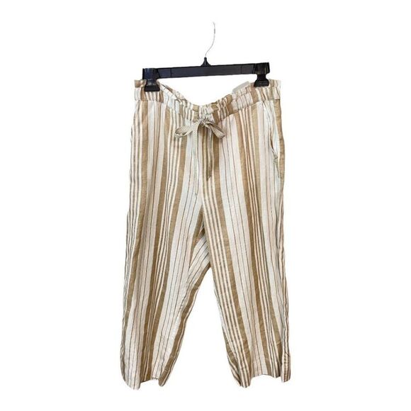 Chico's Striped Linen Crop Pants NWT 0.5 US 6 - Picture 1 of 5